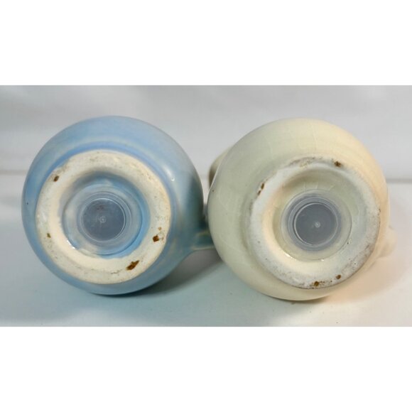 Vintage Ceramic Mini Pitcher Salt & Pepper Shakers Cream & Blue 2.5" - Picture 4 of 6